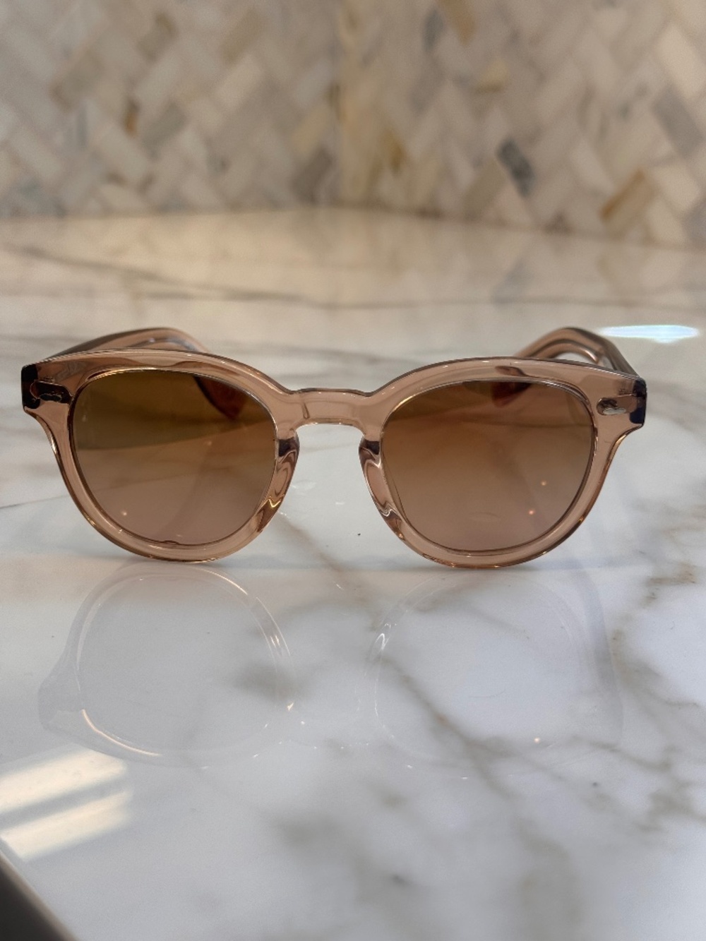 Oliver Peoples Pink Crystal Frame Sunglasses with Brown Lenses
